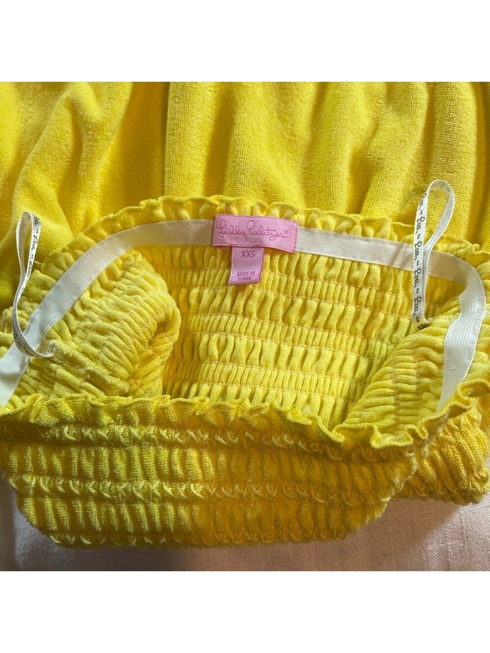 Lilly Pulitzer yellow strapless smocked dress stretchy terry cloth cover Sz XXS - Picture 3 of 8